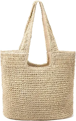 hatisan Straw Beach Bag for Women Summer Woven Beach Tote Bag Shoulder Handbags Boho Bag