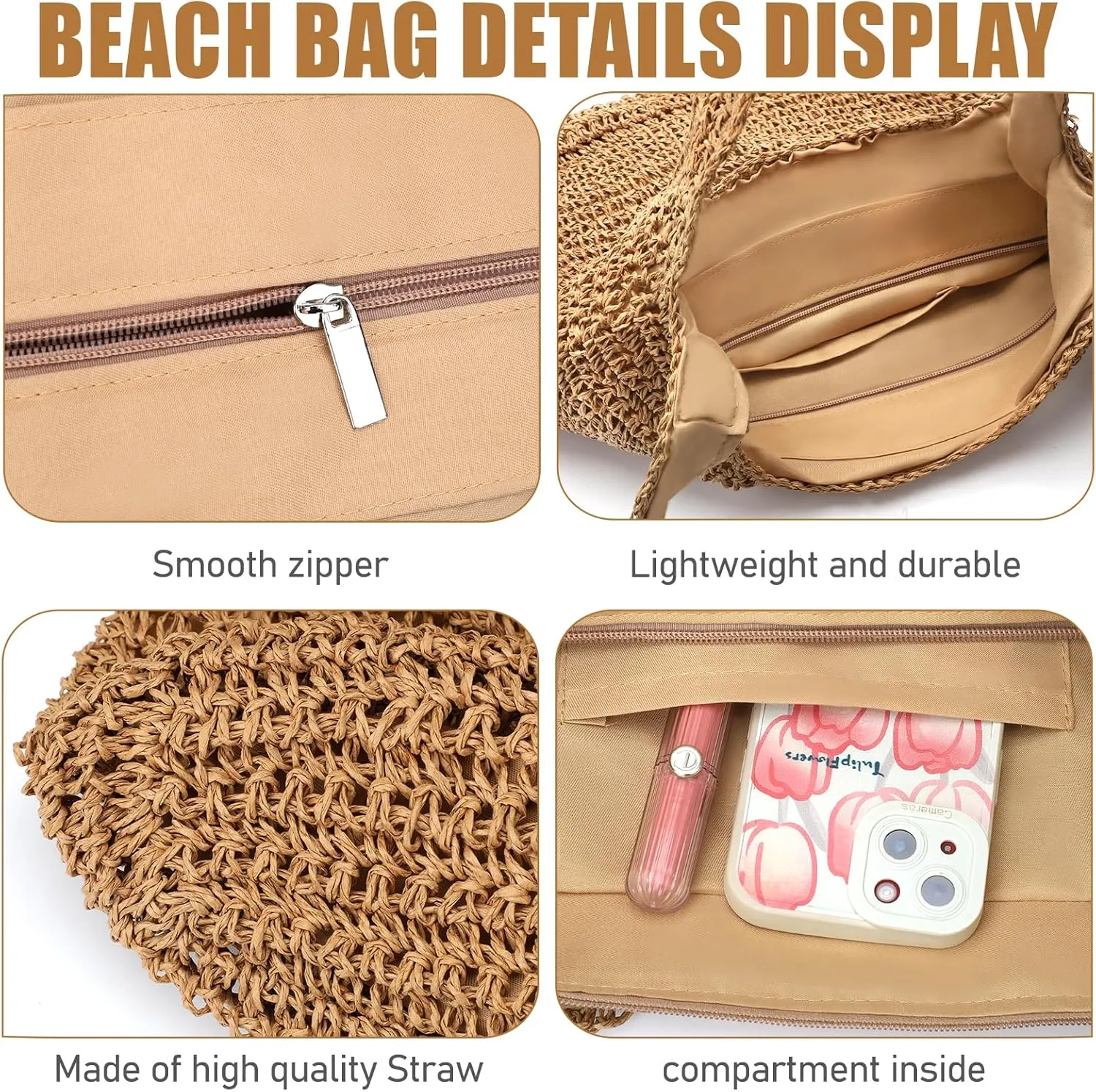 hatisan Straw Beach Bag for Women Summer Woven Beach Tote Bag Shoulder Handbags Boho Bag