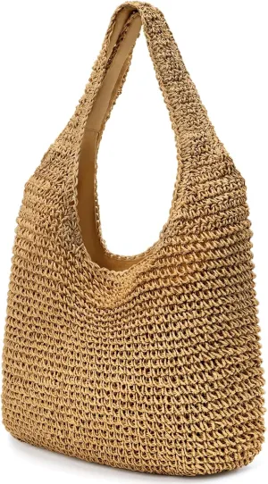 hatisan Straw Beach Bag for Women Summer Woven Beach Tote Bag Shoulder Handbags Boho Bag