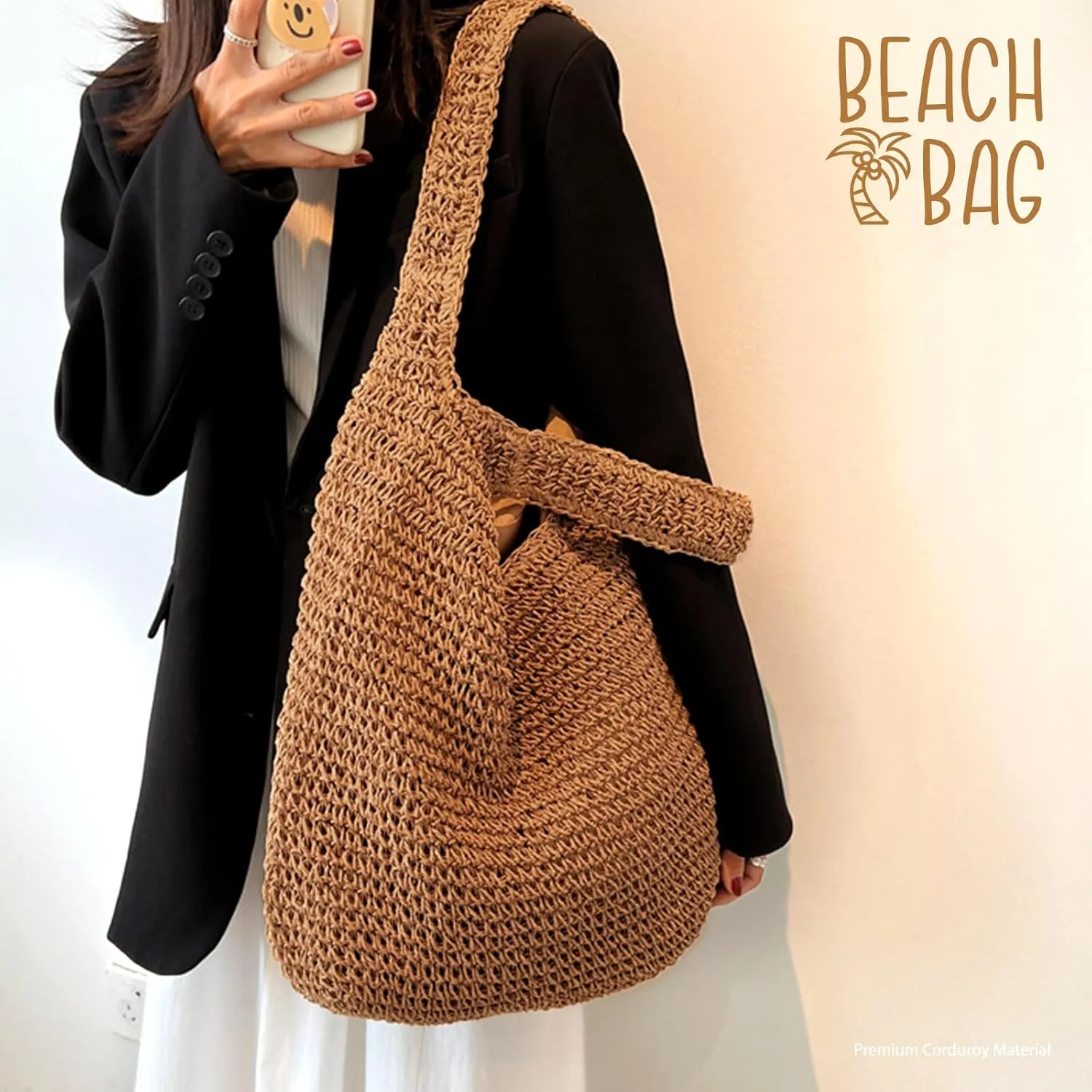 hatisan Straw Beach Bag for Women Summer Woven Beach Tote Bag Shoulder Handbags Boho Bag