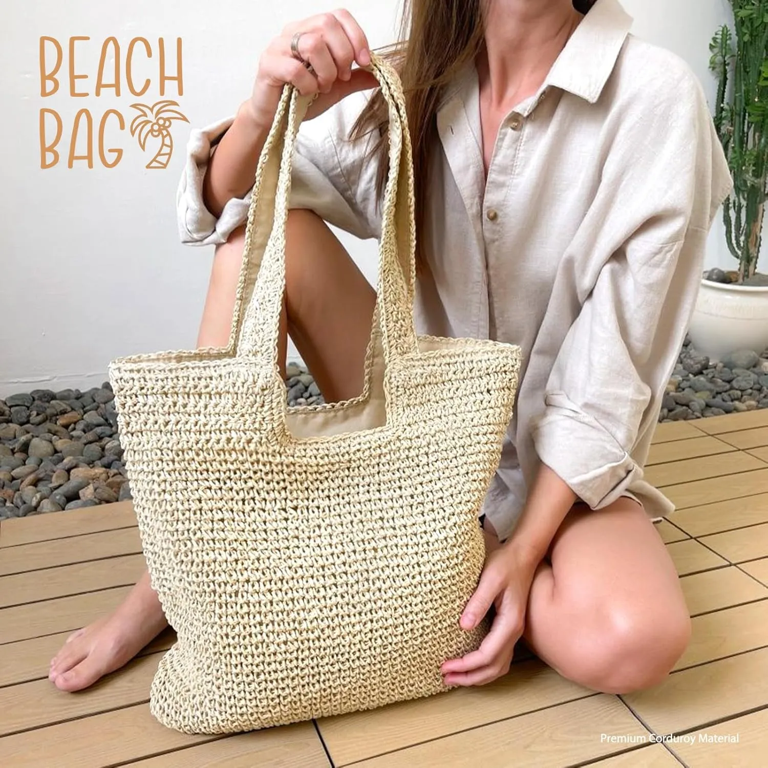 hatisan Straw Beach Bag for Women Summer Woven Beach Tote Bag Shoulder Handbags Boho Bag