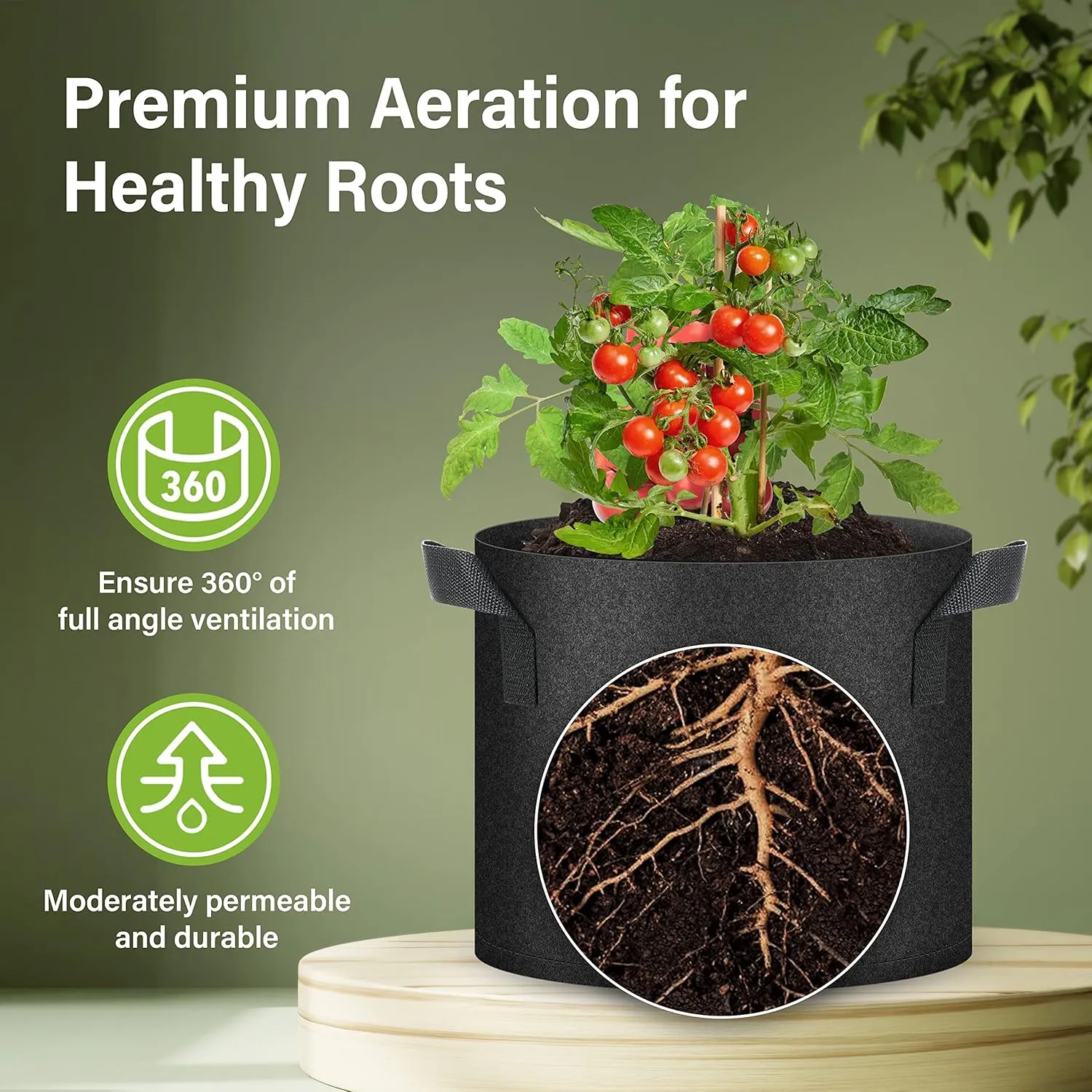 HealSmart Plant Grow Bags 7 Gallon, Tomoato Planter Pots 5-Pack with Handles, Aeration Nonwoven Fabric, Heavy Duty Gardening Planter for Vegetable, Herbs and Flowers, Black