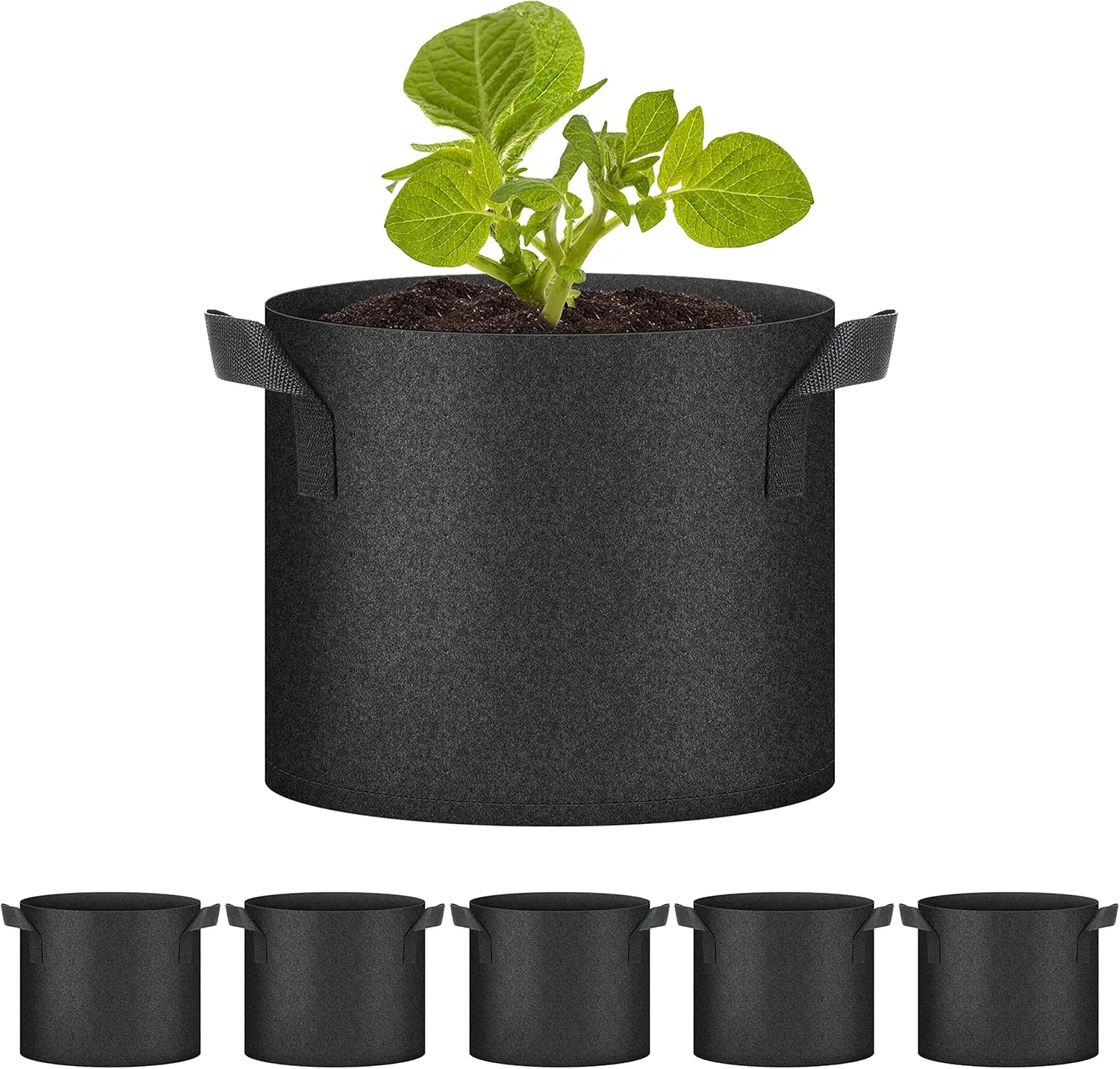 HealSmart Plant Grow Bags 7 Gallon, Tomoato Planter Pots 5-Pack with Handles, Aeration Nonwoven Fabric, Heavy Duty Gardening Planter for Vegetable, Herbs and Flowers, Black