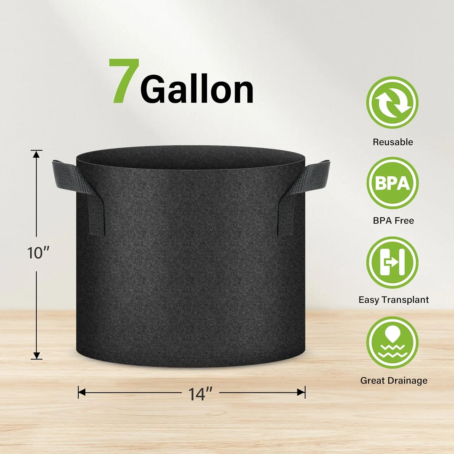 HealSmart Plant Grow Bags 7 Gallon, Tomoato Planter Pots 5-Pack with Handles, Aeration Nonwoven Fabric, Heavy Duty Gardening Planter for Vegetable, Herbs and Flowers, Black