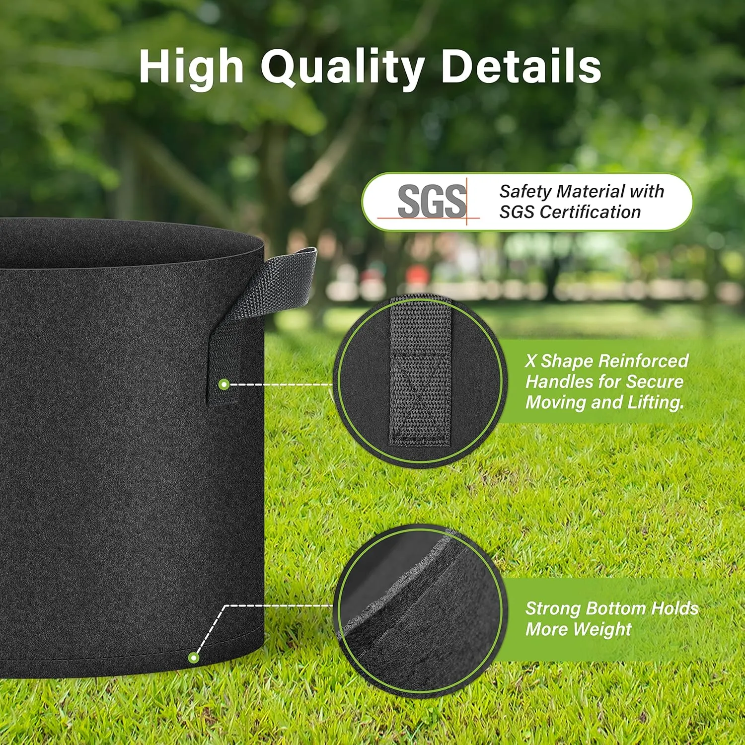 HealSmart Plant Grow Bags 7 Gallon, Tomoato Planter Pots 5-Pack with Handles, Aeration Nonwoven Fabric, Heavy Duty Gardening Planter for Vegetable, Herbs and Flowers, Black