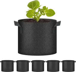 HealSmart Plant Grow Bags 7 Gallon, Tomoato Planter Pots 5-Pack with Handles, Aeration Nonwoven Fabric, Heavy Duty Gardening Planter for Vegetable, Herbs and Flowers, Black