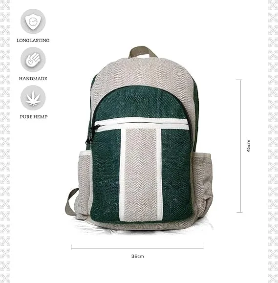 Hemp Backpack Lightweighted 100% Natural Hemp Cotton Fabric Casual Daypack Multipurpose Handmade Bag For Travel, Hiking, Yoga, Picnic (Real Green)