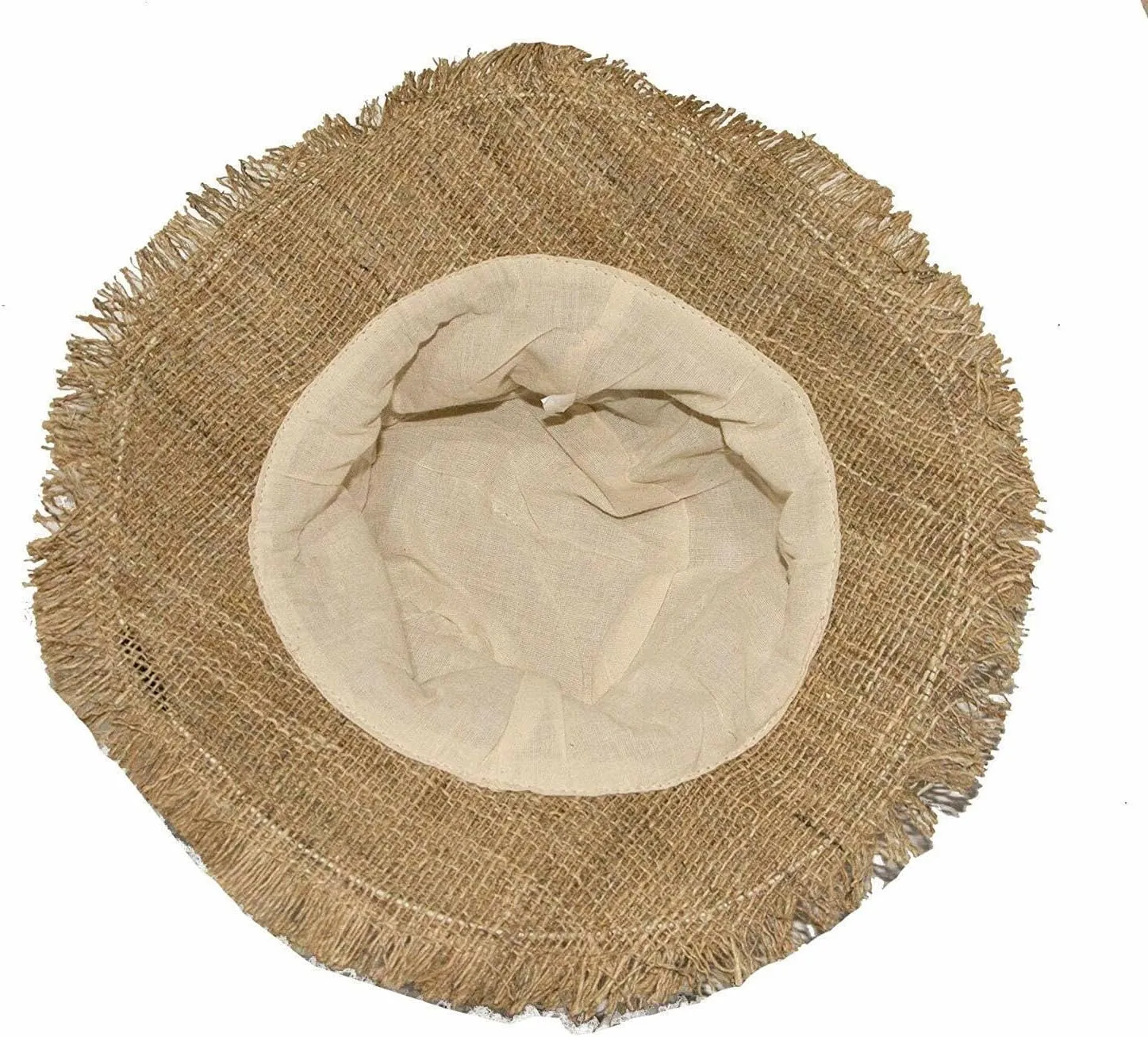 Hemp Sun Hat Wired Wide Brim Farmers hat with Frayed Edges, Raw Hemp Natural Straw Summer Hippie hat