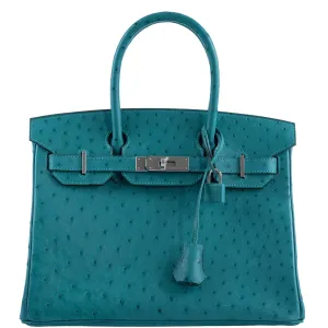 Hermes Birkin 30 Vert Verone Ostrich Palladium Hardware - 2020, Y