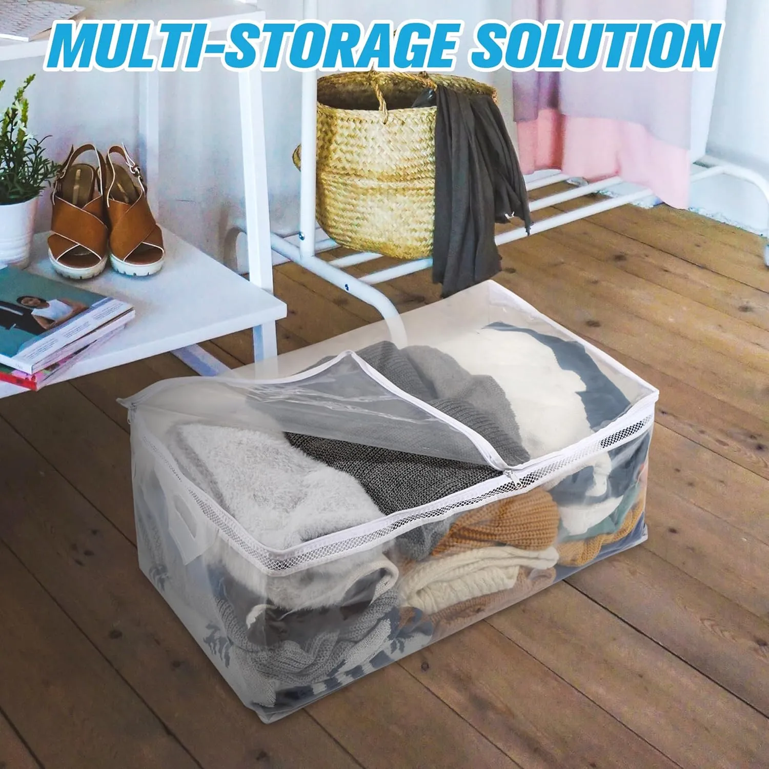 HIBAG 20 Gallon Large Storage Bag for Clothes, Zipper Clothing Storage Bag, Clear Organizer with Reinforced Handles, for Comforters Blankets Pillows Bedding (1 Pack)