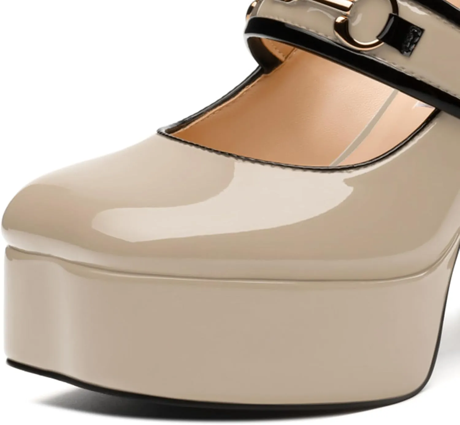 High Heels Pumps Square Toe Women's Shoes Patent Leather Thick Sole Thick Heel Hook-and-Loop Straps Height 10 Cm