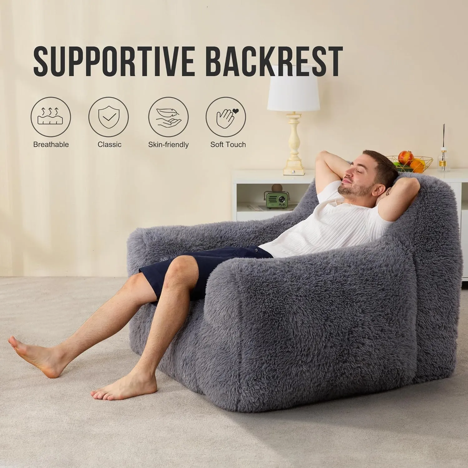 Hobestluk Bean Bag Chair Giant Bean Bag Chairs for Adults, Bean Bag Sofa Chair with Armrests, Oversize Beanbag Couch Comfy Chair for Bedroom, Living Room, Dorm and Office