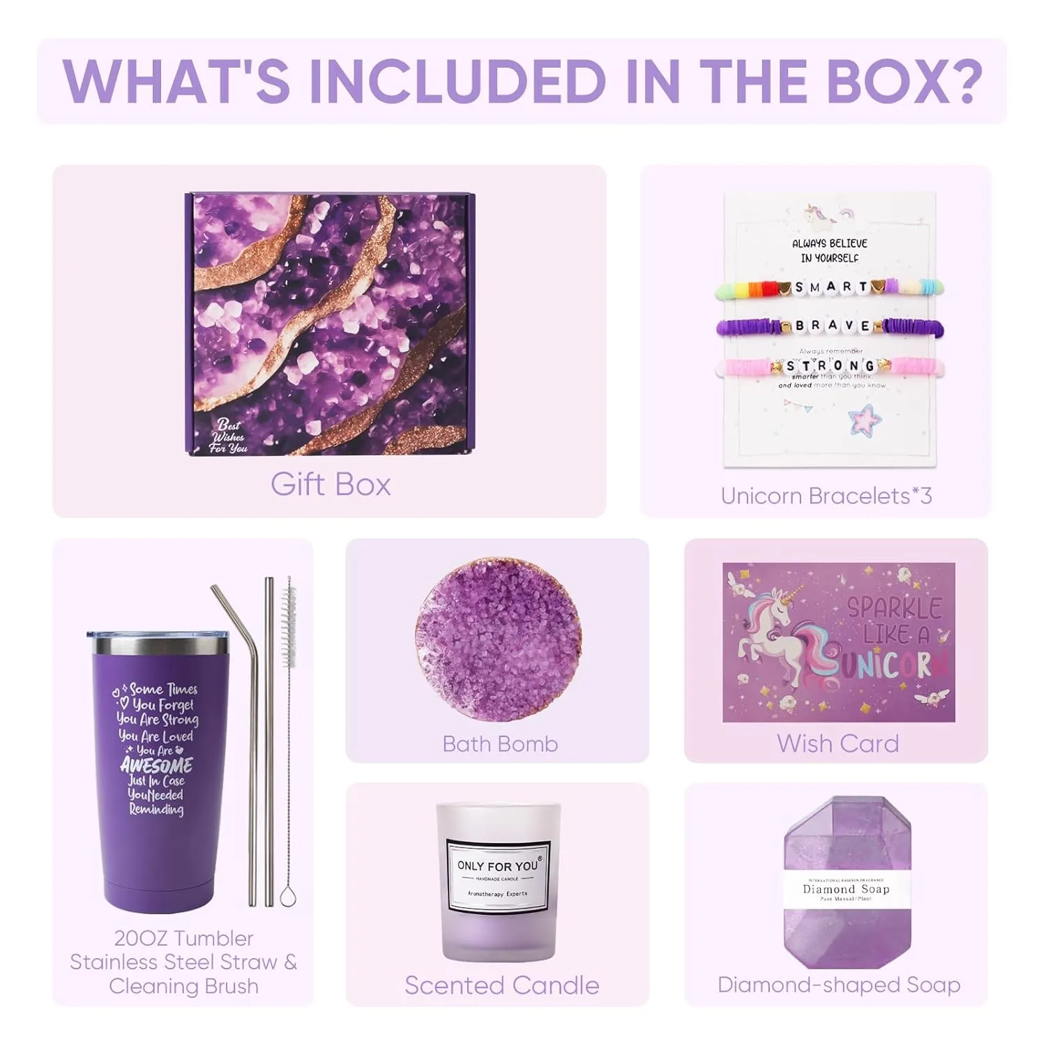 Homemory Gifts for Women, Birthday Bath Set Gift Basket Christmas Body Self Care, Spa Valentine's Day Ideas Mom Friend Sister Bestie Her Wife Female Coworkers Daughter With Greeting Card (Purple)