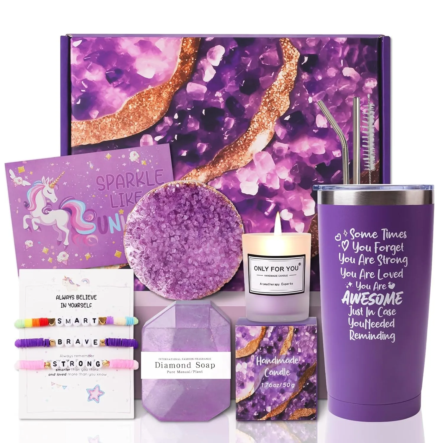 Homemory Gifts for Women, Birthday Bath Set Gift Basket Christmas Body Self Care, Spa Valentine's Day Ideas Mom Friend Sister Bestie Her Wife Female Coworkers Daughter With Greeting Card (Purple)