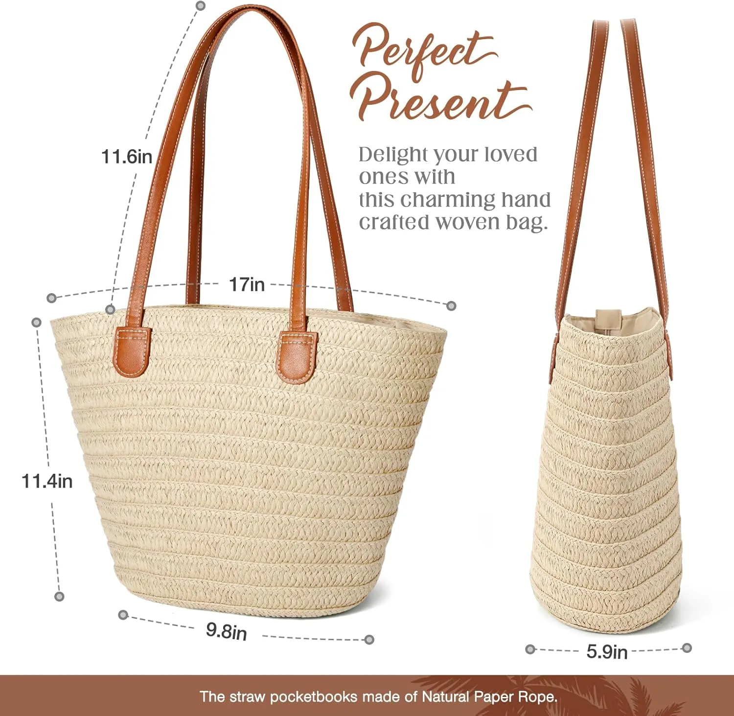 Hommtina Straw Beach Bag - Womens Crossbody Shoulder Vacation Purse for Summer
