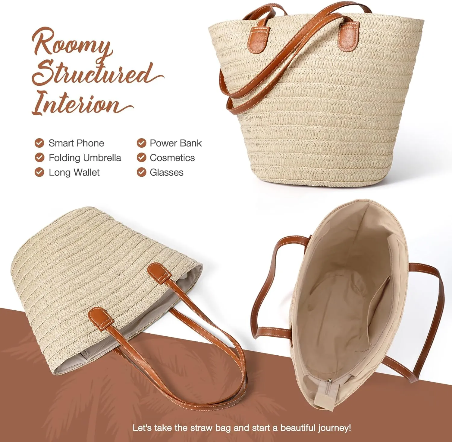 Hommtina Straw Beach Bag - Womens Crossbody Shoulder Vacation Purse for Summer