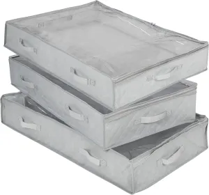 Honey-Can-Do 3-Pack Under Bed Fabric Storage Container Bags For Clothes & Blankets with Window and Handles, 34 x 17.9 x 5.9 Inches, Grey
