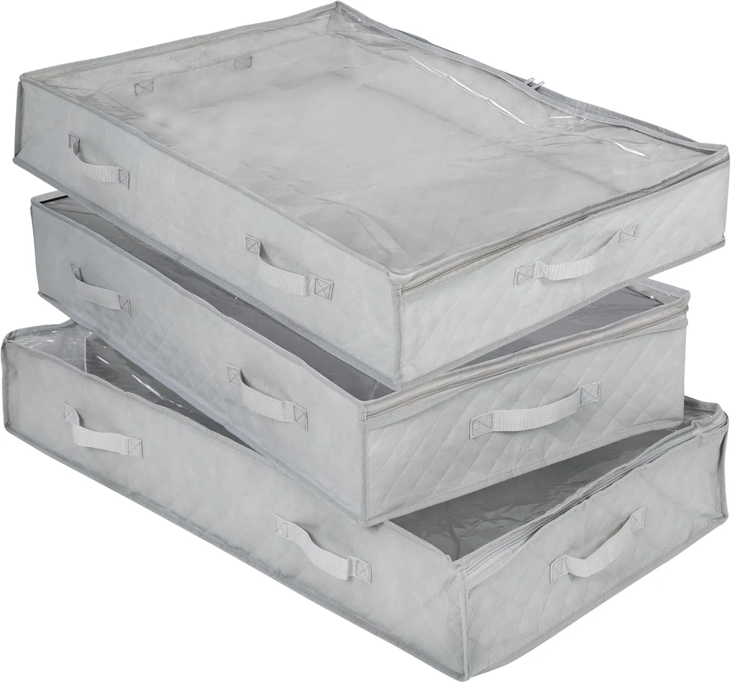 Honey-Can-Do 3-Pack Under Bed Fabric Storage Container Bags For Clothes & Blankets with Window and Handles, 34 x 17.9 x 5.9 Inches, Grey