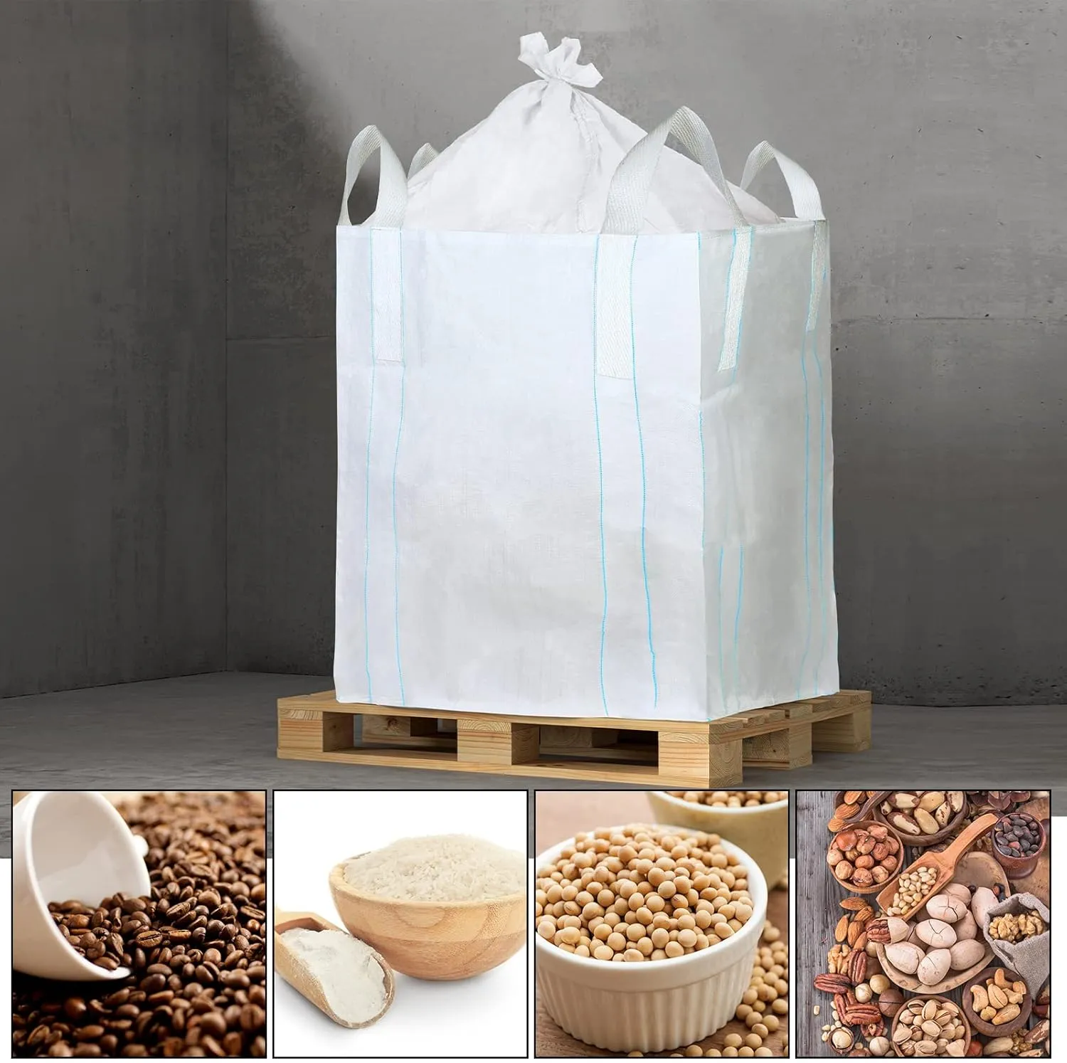 Hoolerry 1 Pcs FIBC Bag Bulk Sack Bulk Bag for Construction Dumpster Sand 1 Ton 3300lbs 35x35x43 in Heavy Duty Large Sand Sacks with Duffle Bottom and Handle for Industrial Transport