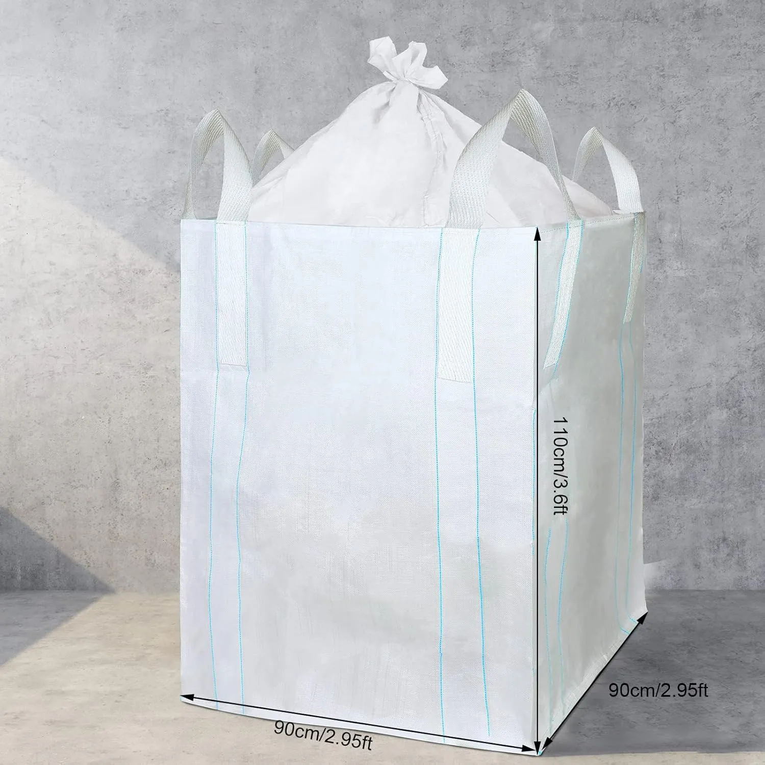 Hoolerry 1 Pcs FIBC Bag Bulk Sack Bulk Bag for Construction Dumpster Sand 1 Ton 3300lbs 35x35x43 in Heavy Duty Large Sand Sacks with Duffle Bottom and Handle for Industrial Transport