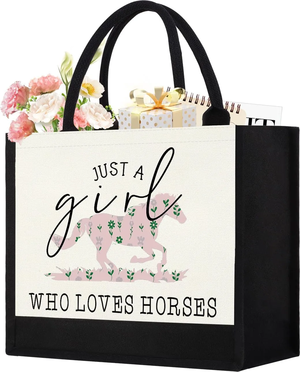 Horses Canvas Tote Bag, Cute Horse Gifts for Women, Horse Lover Gift Aesthetic Beach Bag Reusable Grocery Bag, Birthday Christmas Horse Stuff Gift for Daughter Friends Sisters Bestie Who Loves Horses