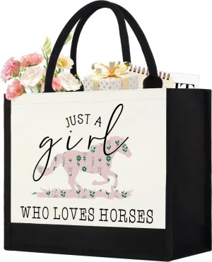 Horses Canvas Tote Bag, Cute Horse Gifts for Women, Horse Lover Gift Aesthetic Beach Bag Reusable Grocery Bag, Birthday Christmas Horse Stuff Gift for Daughter Friends Sisters Bestie Who Loves Horses
