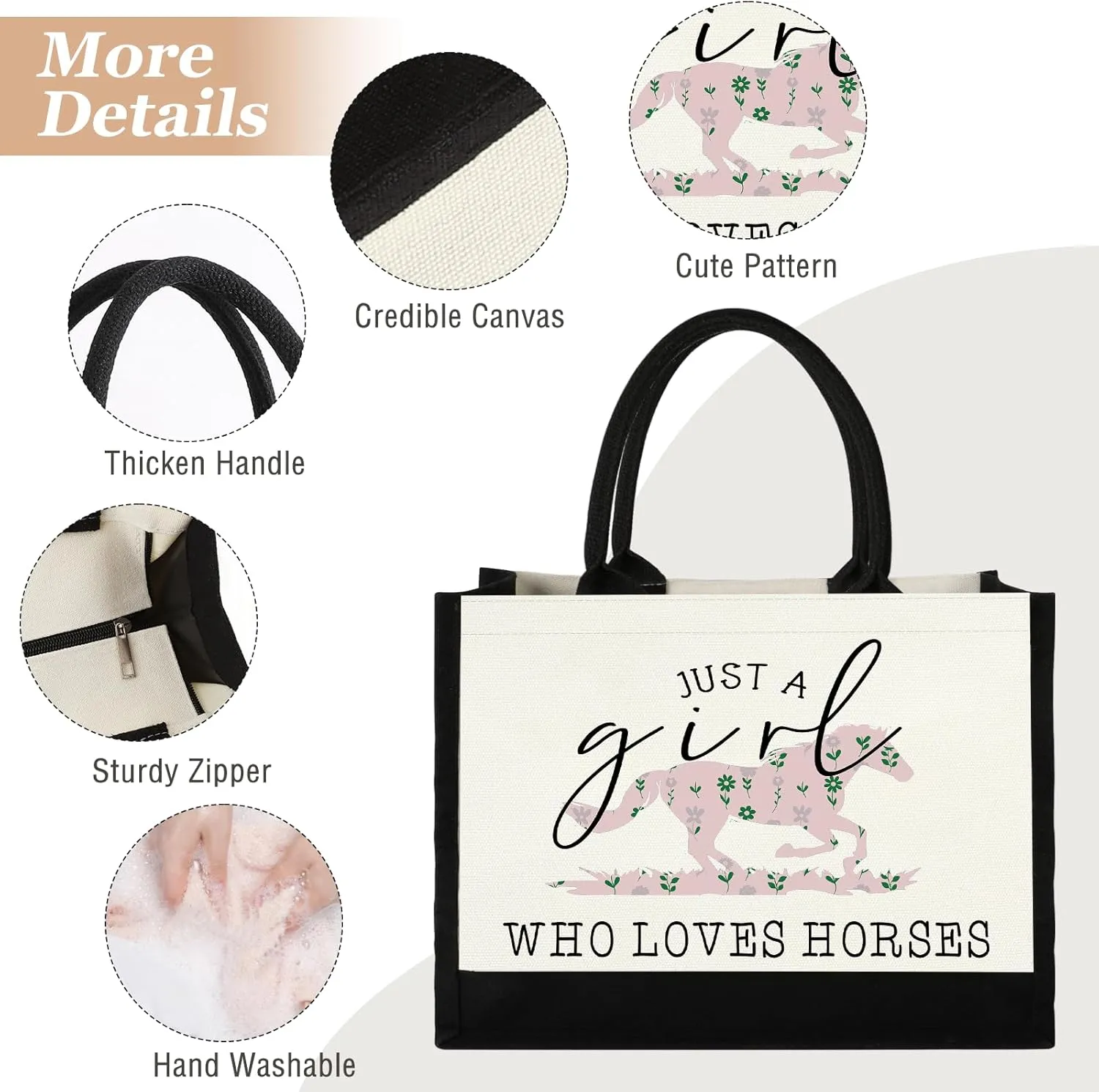 Horses Canvas Tote Bag, Cute Horse Gifts for Women, Horse Lover Gift Aesthetic Beach Bag Reusable Grocery Bag, Birthday Christmas Horse Stuff Gift for Daughter Friends Sisters Bestie Who Loves Horses