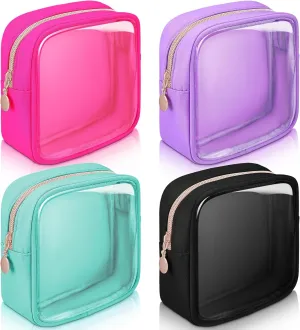 Hushee 4 Pcs Clear Nylon Makeup Bag for Women Gifts Preppy Cosmetic Bag PVC Travel Toiletry Zipper Pouch Waterproof Storage Organizer Pouch for Women(Mini)