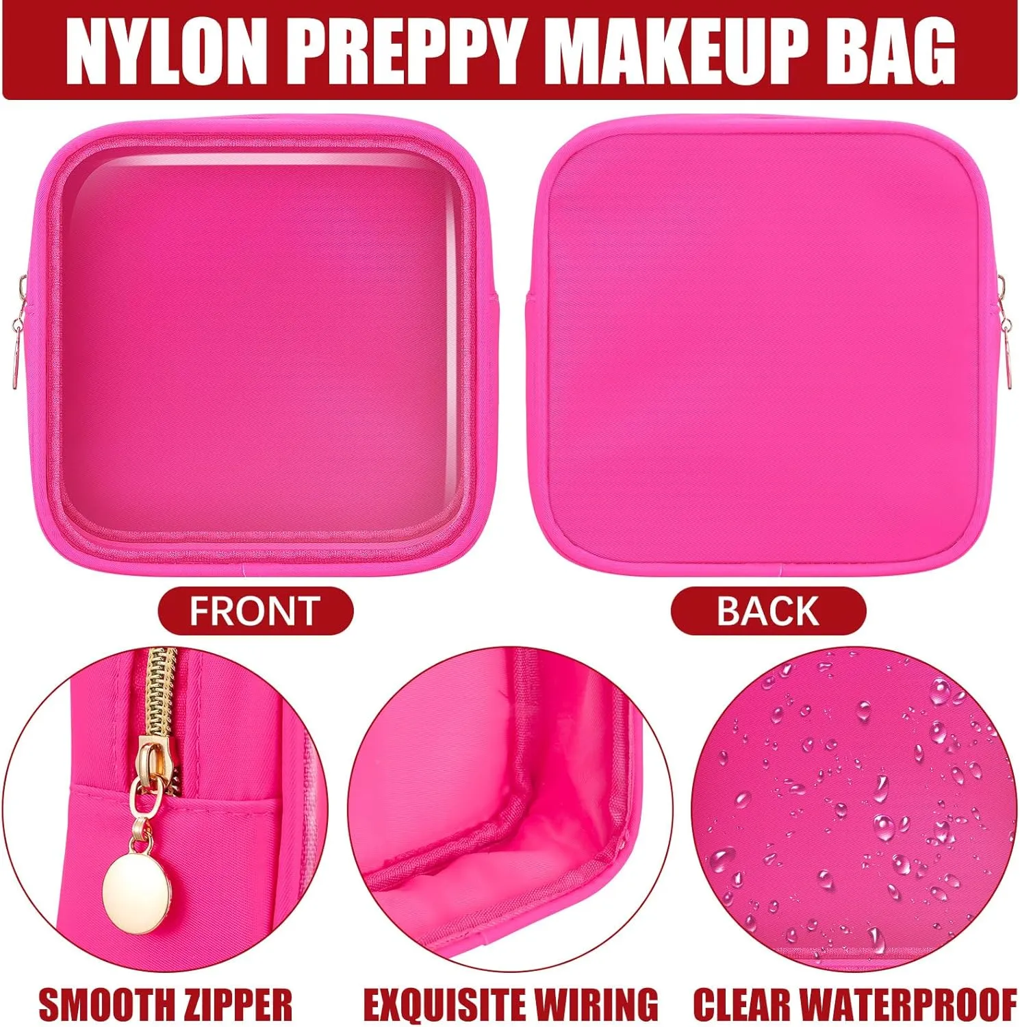Hushee 4 Pcs Clear Nylon Makeup Bag for Women Gifts Preppy Cosmetic Bag PVC Travel Toiletry Zipper Pouch Waterproof Storage Organizer Pouch for Women(Mini)