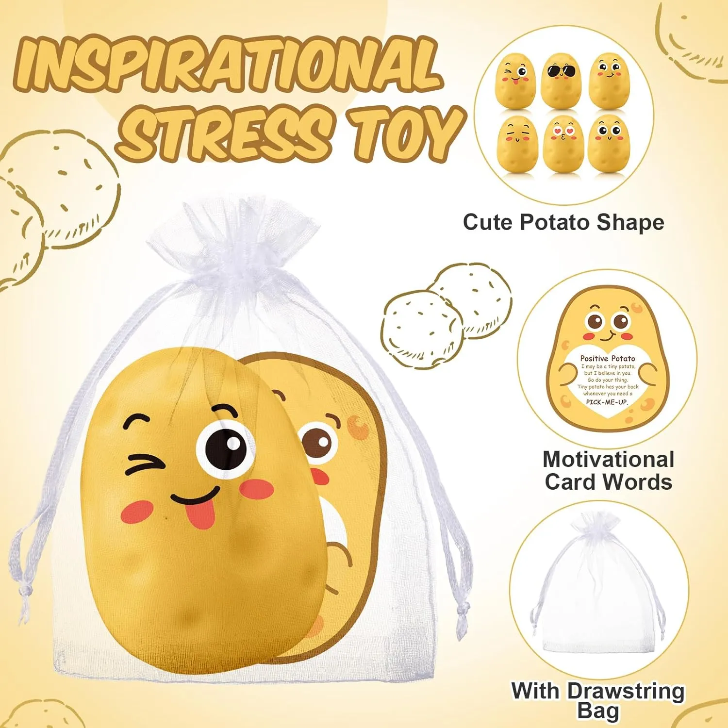 HyDren 100 Sets Appreciation Gift Bulk Father Employee Potato Stress Ball Emotional Foam Stretchy Ball with Inspirational Card Bag Stress Relief Thank You Gift for Nurse Assistant Coworker Teacher