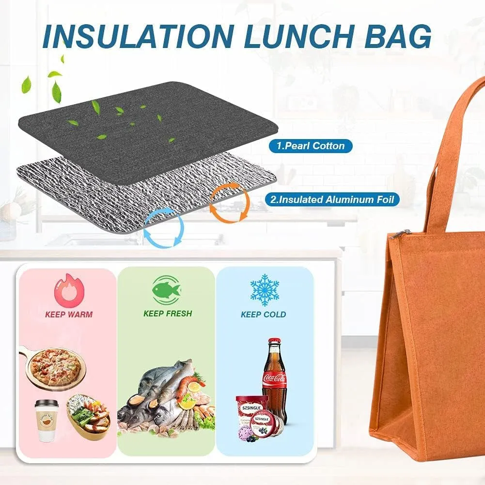 iknoe Lunch Bag Insulated Lunch Bags for Women & Men, 9L Reusable Lunch Tote, Portable Adult Thermal Large Lunch Cooler for Work Picnic Beach (Orange)