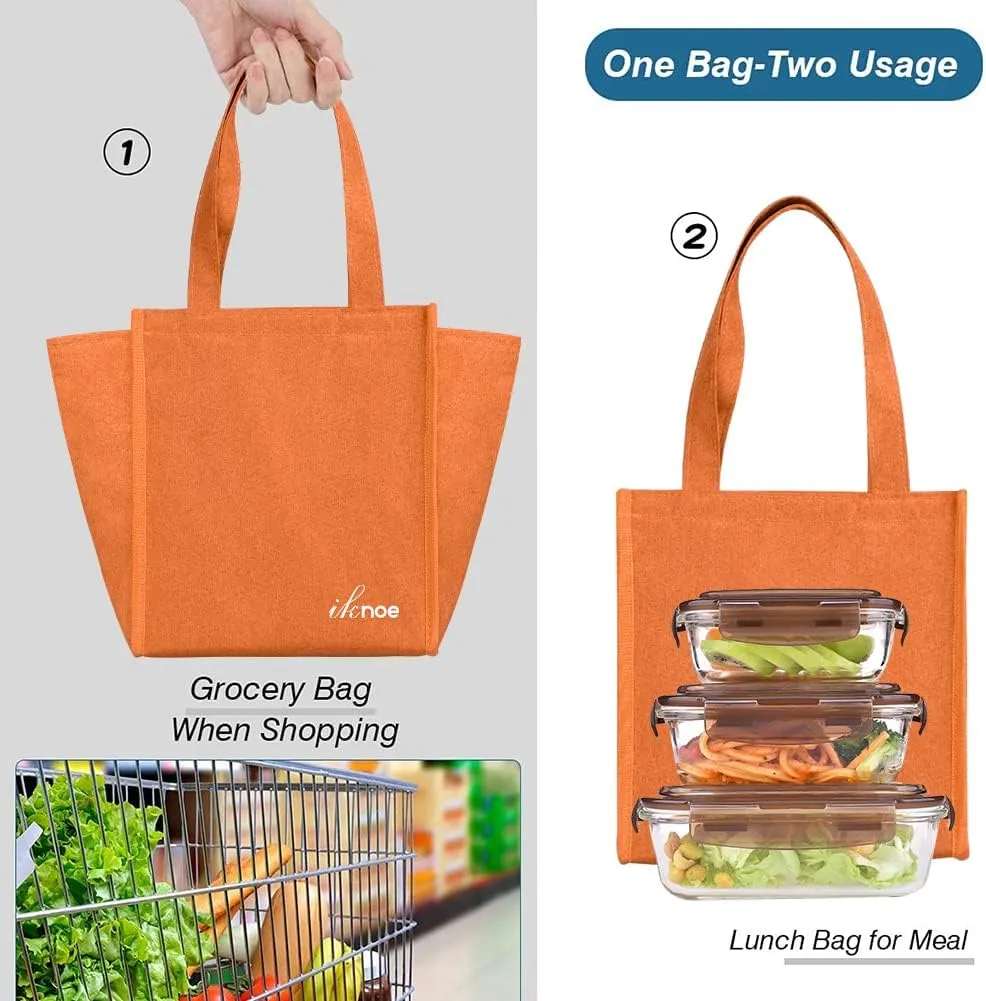 iknoe Lunch Bag Insulated Lunch Bags for Women & Men, 9L Reusable Lunch Tote, Portable Adult Thermal Large Lunch Cooler for Work Picnic Beach (Orange)