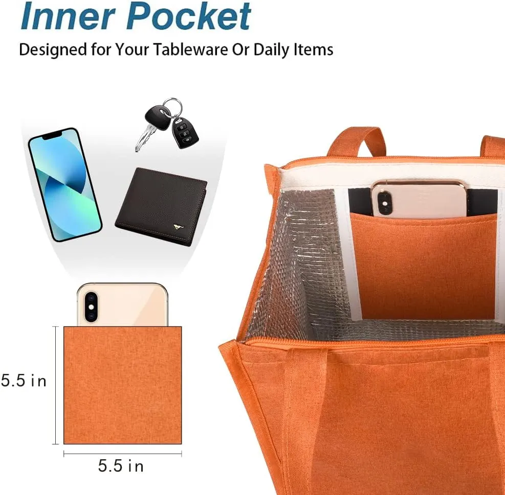 iknoe Lunch Bag Insulated Lunch Bags for Women & Men, 9L Reusable Lunch Tote, Portable Adult Thermal Large Lunch Cooler for Work Picnic Beach (Orange)
