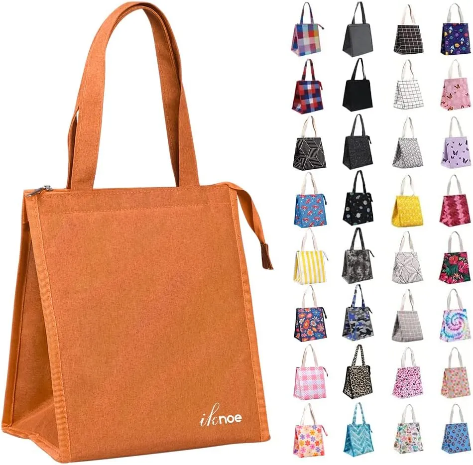iknoe Lunch Bag Insulated Lunch Bags for Women & Men, 9L Reusable Lunch Tote, Portable Adult Thermal Large Lunch Cooler for Work Picnic Beach (Orange)