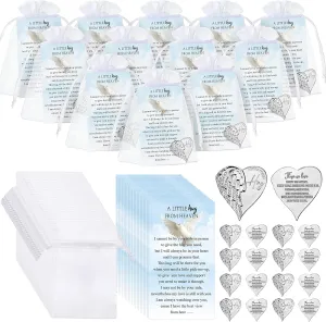 Inbagi 100 Sets Memorial Angel Sign Coins Set Funeral Pocket Token Heart Pocket Hug Coins Poem Cards Organza Gift Bags Celebration of Life Favors Funeral Memorial Gifts for Guest Family Church