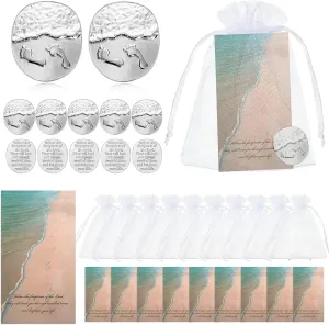 Inbagi 60 Pcs Footprints in The Sand Gifts Celebration of Life Favors, Christian Footprints Coins Pocket Hug Token Inspirational Footprints in The Sand Poem Cards with Organza Bags
