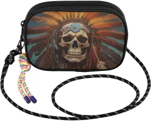 Indian Chief Skull Feather Crossbody Bags for Women Cell Phone Purses Women's Shoulder Handbags Wallet Purse with Adjustable Strap
