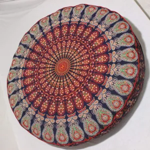Indian Mandala Large Floor Pillow Home Car Bed Sofa Decor Cotton Floor Cushion Bohemian Meditation Pillow Case Ottoman Pouf Cover 35 x 35 Round Pouf, Decorative Mandala Pillow Sham