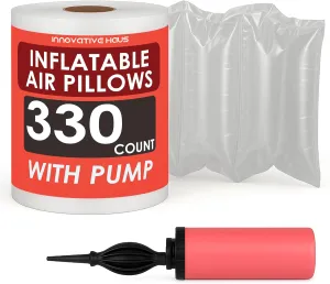 Innovative Haus 330 Count 4x8 Inflatable Air Pillows for Shipping to Fill Void in Package - Hand Pump Included. Packing Filler for Shipping. Packaging Air Bags - Great Purse Stuffers for Shape