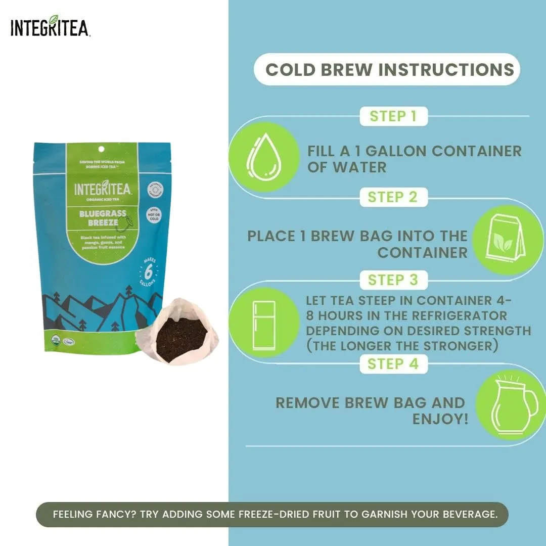 IntegriTEA IntegriTEA Bluegrass Breeze Hot or Cold Brew Organic Black Tea Bags Infused with Guava Passion Fruit Mango Tea - 6-Bag Unsweetened Iced Tea Pack for 6 Gallons of Tea