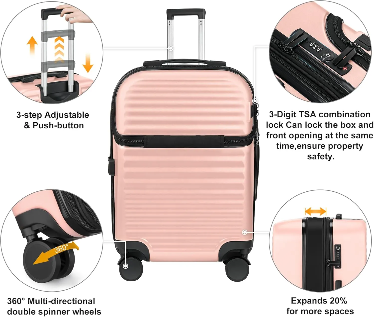 Itslife Luggage Sets 4 Piece Luggage Suitcases with Wheels, ABS shell with TSA Lock Spinner Wheels Carry On Luggage Set (20/24/28 inch,Pink