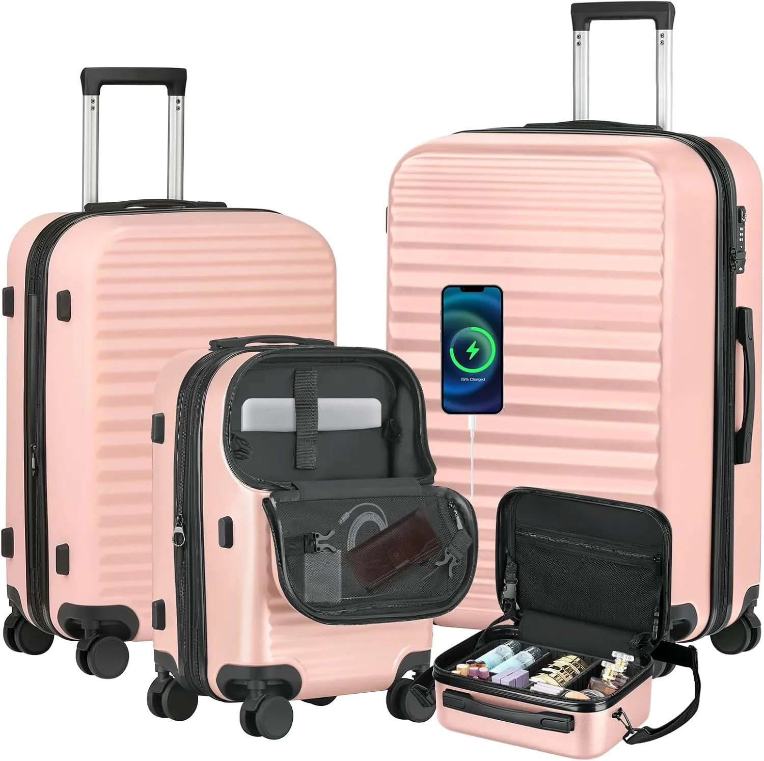 Itslife Luggage Sets 4 Piece Luggage Suitcases with Wheels, ABS shell with TSA Lock Spinner Wheels Carry On Luggage Set (20/24/28 inch,Pink