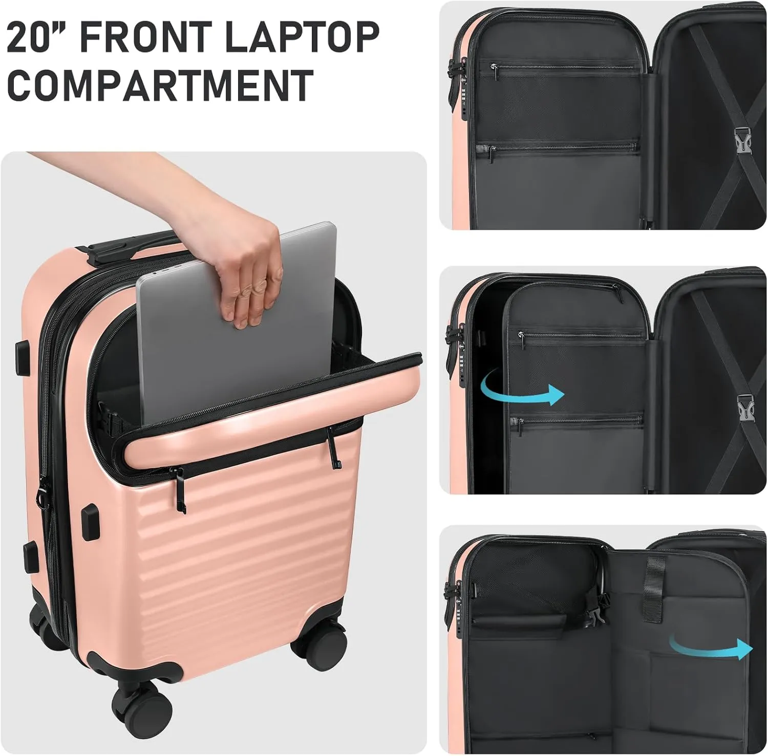 Itslife Luggage Sets 4 Piece Luggage Suitcases with Wheels, ABS shell with TSA Lock Spinner Wheels Carry On Luggage Set (20/24/28 inch,Pink