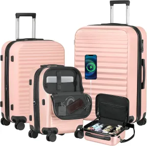 Itslife Luggage Sets 4 Piece Luggage Suitcases with Wheels, ABS shell with TSA Lock Spinner Wheels Carry On Luggage Set (20/24/28 inch,Pink