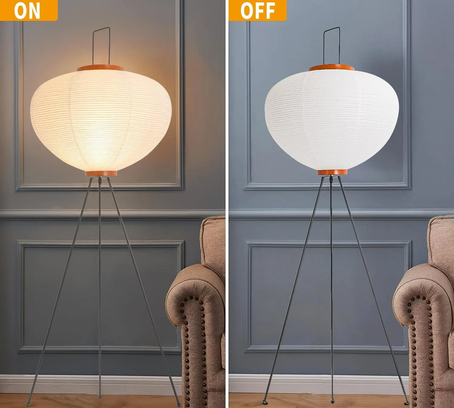 Japanese Paper Floor Lamp,Akari Noguchi Style Paper Floor Lantern Lamp,Noguchi Handmade Rice Paper Standing Lamp for Bedroom,Living Room,Office(Bulbs not Included)
