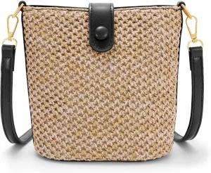 JASGOOD Straw Beach Tote Bag Summer Boho Woven Bags Women Straw Crossbody Handbag Purses Shoulder Bag Small Bucket Bag
