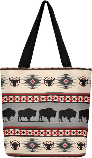 jejeloiu Buffalo Large Capacity Shoulder Handbags Wild Bison Canvas Tote Bags Wild Animal Wood Grain Travel Bag 16"x20"