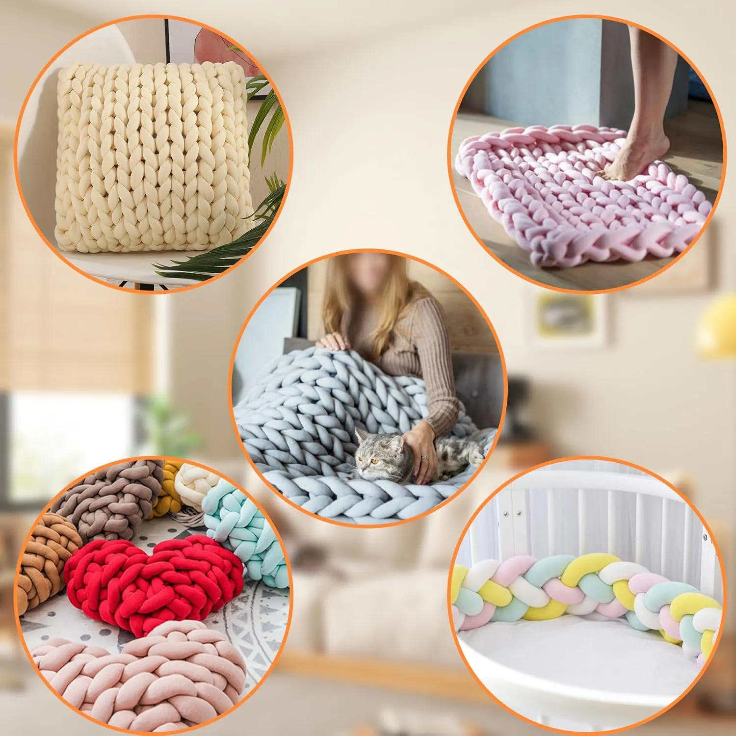 JeogYong Chunky Yarn for Hand Knitting, 0.55lb/10 Yards Arm Knitting Bulky Giant Tubular Yarn for Bags, Baskets, Pillows, Pet Nests, DIY Crafts (Black)