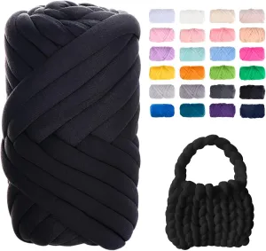 JeogYong Chunky Yarn for Hand Knitting, 0.55lb/10 Yards Arm Knitting Bulky Giant Tubular Yarn for Bags, Baskets, Pillows, Pet Nests, DIY Crafts (Black)
