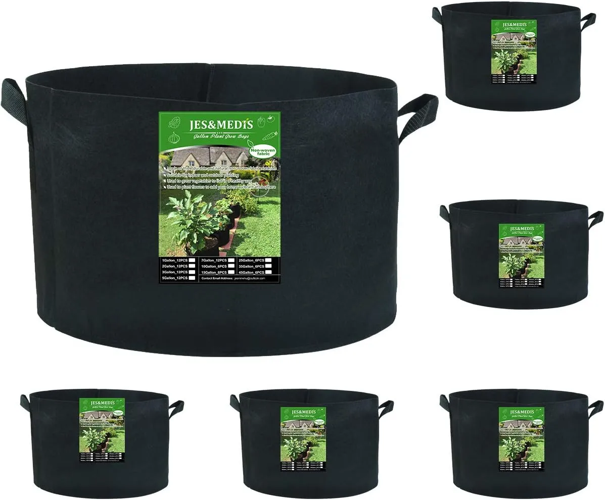 JES&MEDIS 6-Pack 15 Gallon Plant Grow Bags Thick Aeration Non Woven Fabric Flower Vegetable Pots with Handles Garden Container Black (15 Gallon_6 Pack)